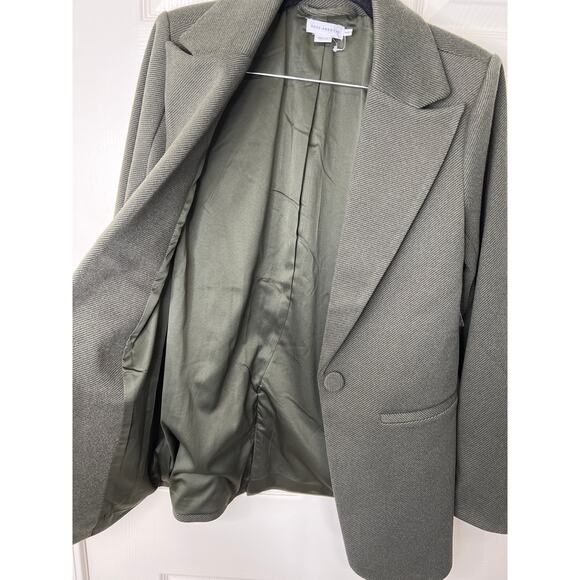 New Good American Oversized Flannel Twill Boxy Blazer Jacket Green Dark Academia - Picture 5 of 12